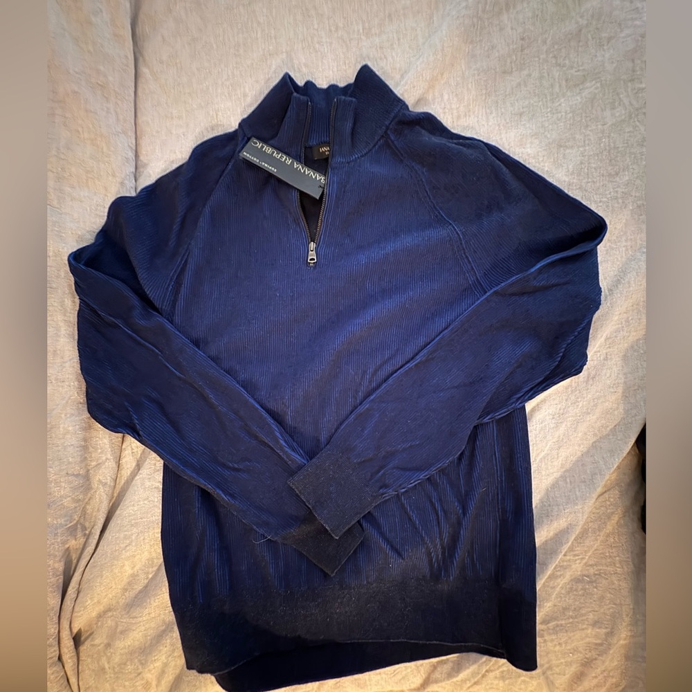 Banana Republic Men's Deep Blue Quarter Zip-Up Sweater